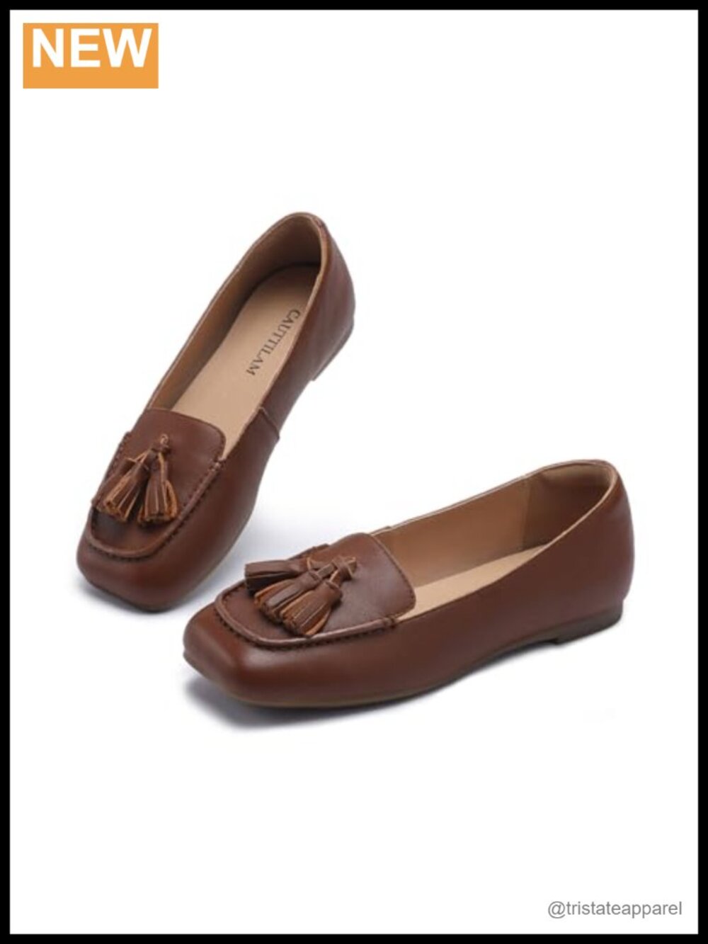 Women's Square Toe Leather Loafers Slip-On Dress Flats